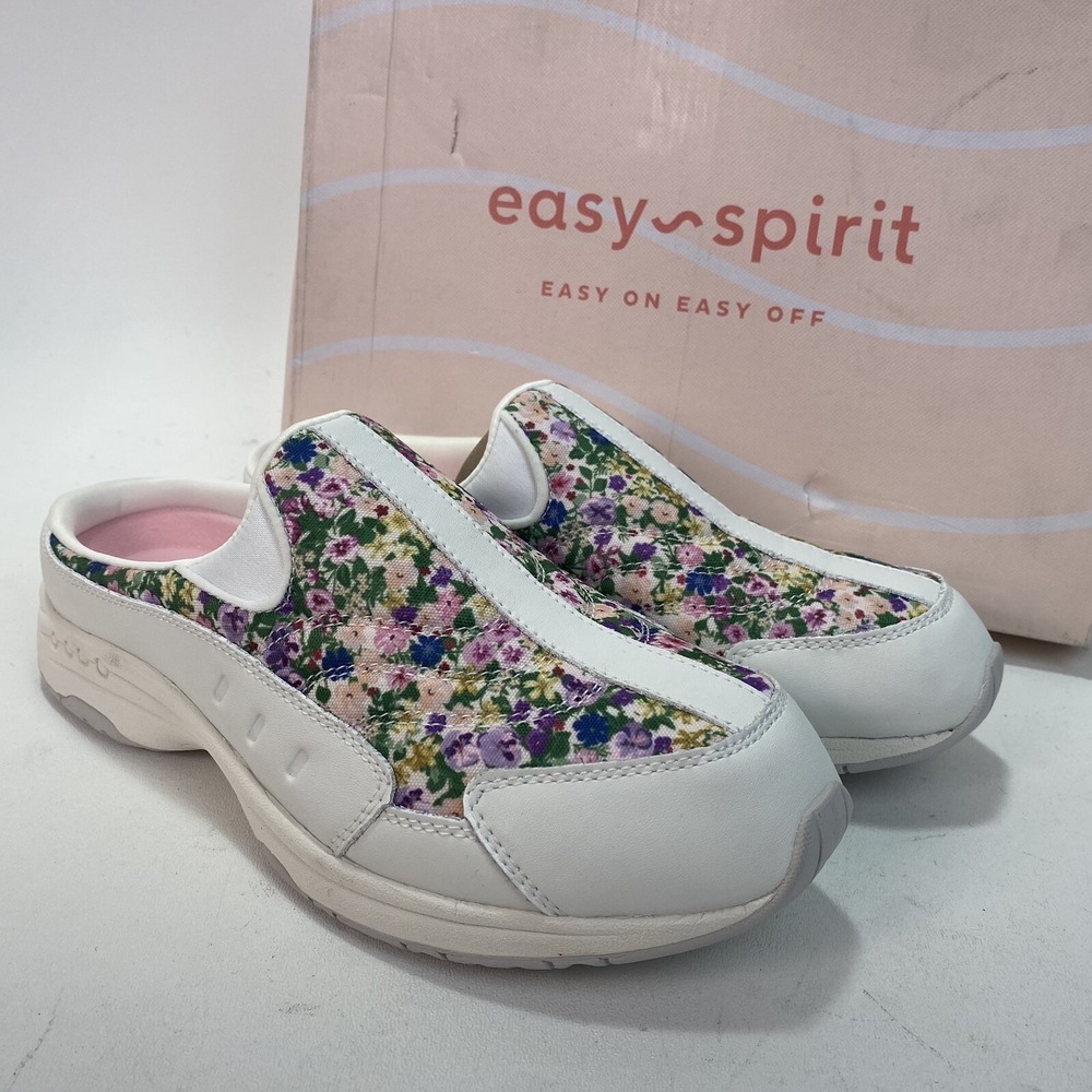 Easy Spirit Sz 9.5 Travel Time Floral Textile & Leather Cushion Slip-Ons